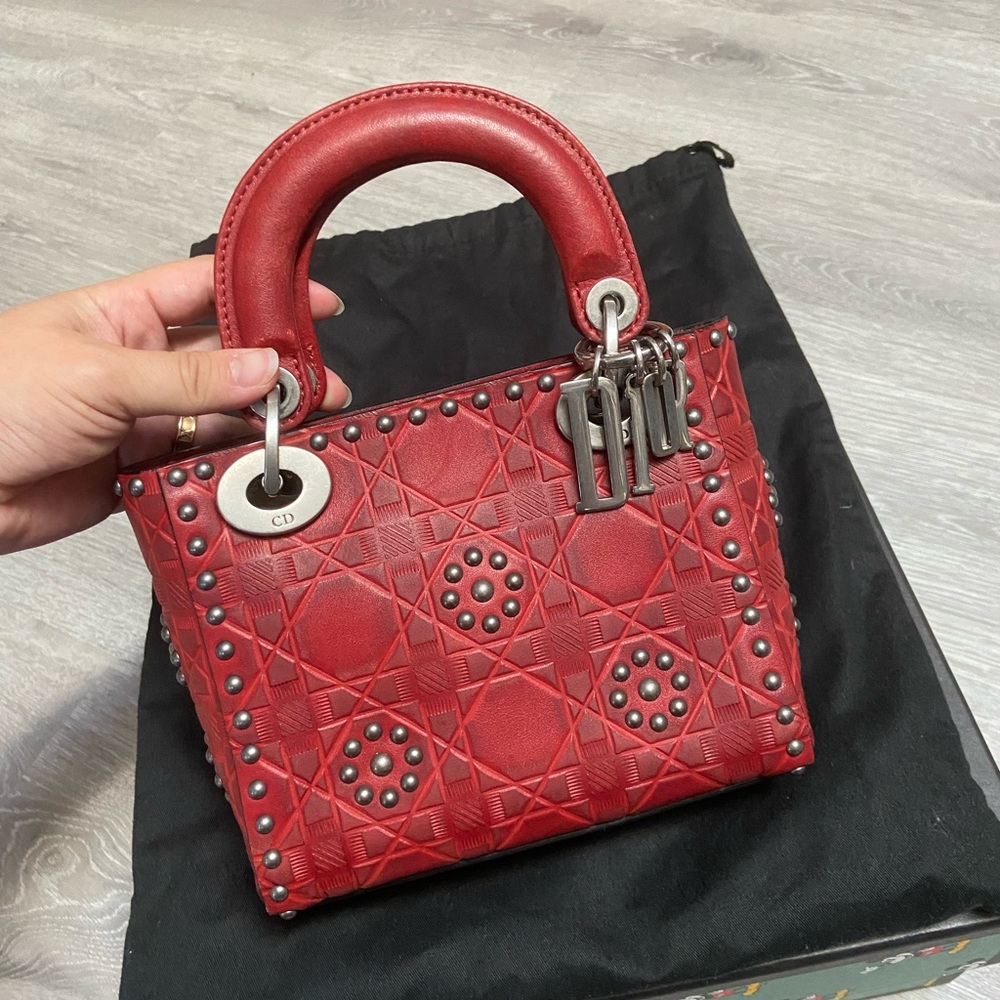 Christian Dior Lady Dior Studded flower bag in dark red